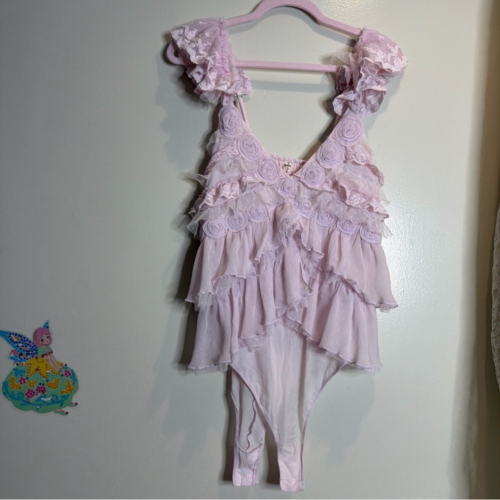Free People Intimately All Dolled Up Tiered Ruffles Rosettes Bodysuit - Picture 4 of 6